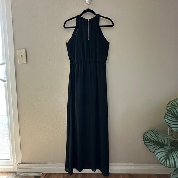 Xhiliration Maxi Sleeveless Black Halter Neck Dress w/ Slits on Both Sides - Picture 3 of 6